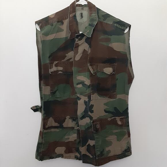 Vtg US Army Jacket Mens M Woodland Camo Combat Vest 90s Sleeveless Lightweight - Picture 1 of 10